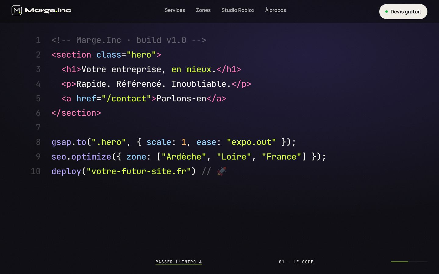 Étape « code » de la plongée au scroll